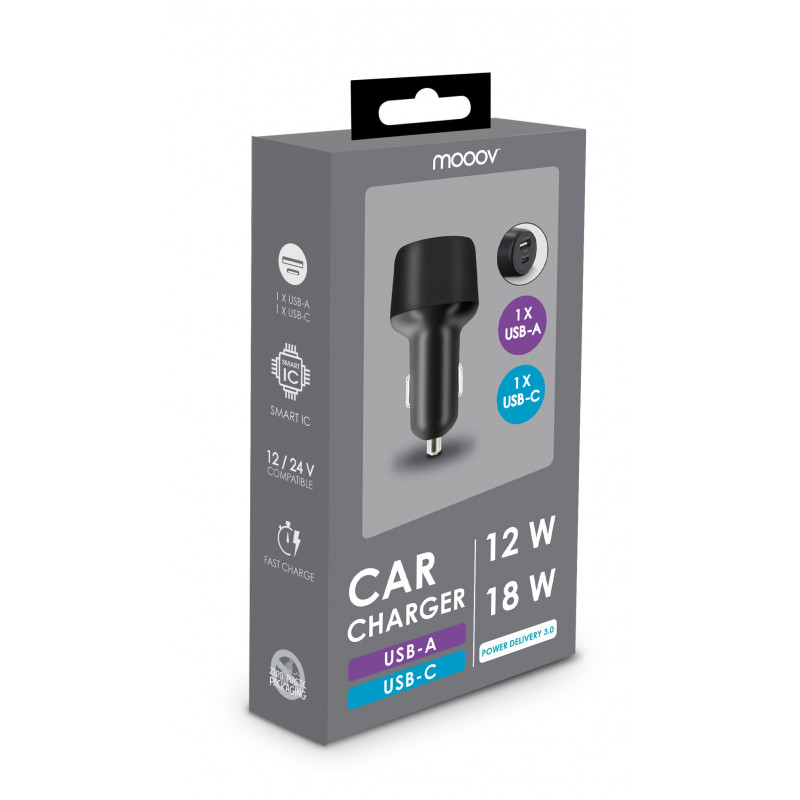 Kit charge allume cigare, USB-C, 12 W, noir