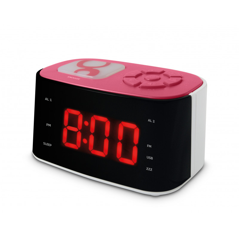 Radio-réveil FM numérique à DEL Westclox avec port de chargement USB, 1,4  po, rouge, sons de la nature