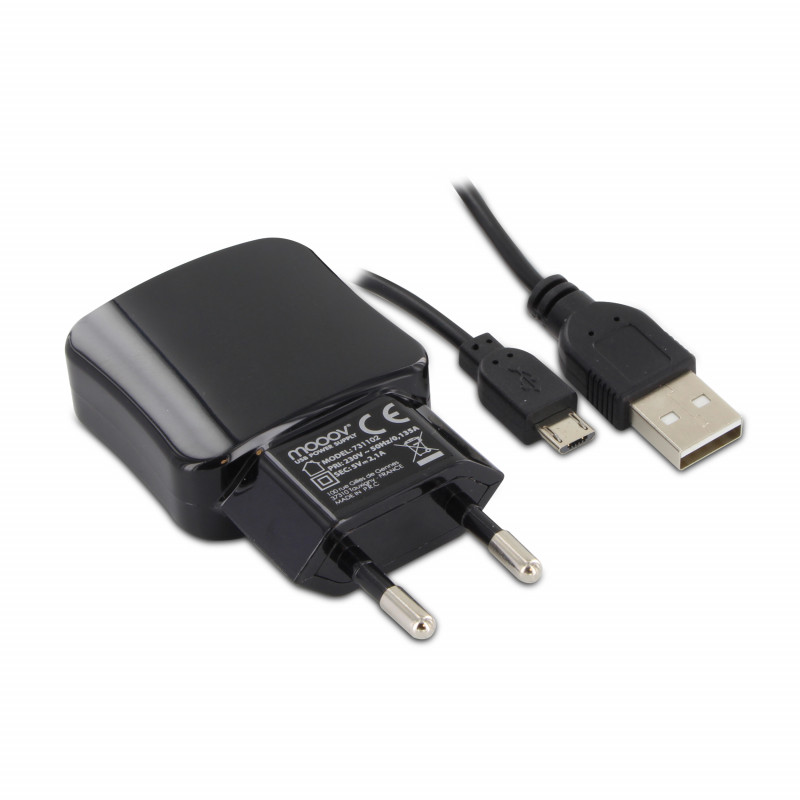 Chargeur Micro USB - 2 400 mA - Entrée : prise Euro mâle, Sortie 1