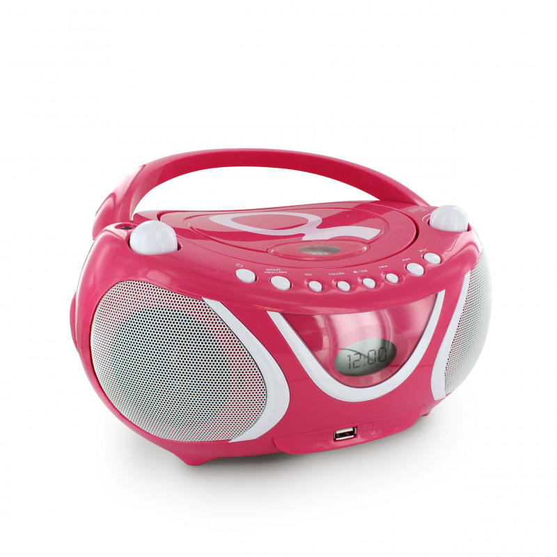 Lecteur CD MP3 enfant avec port USB - rose et blanc