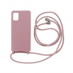 Coque semi-rigide avec cordon pour Samsung A51 - rose