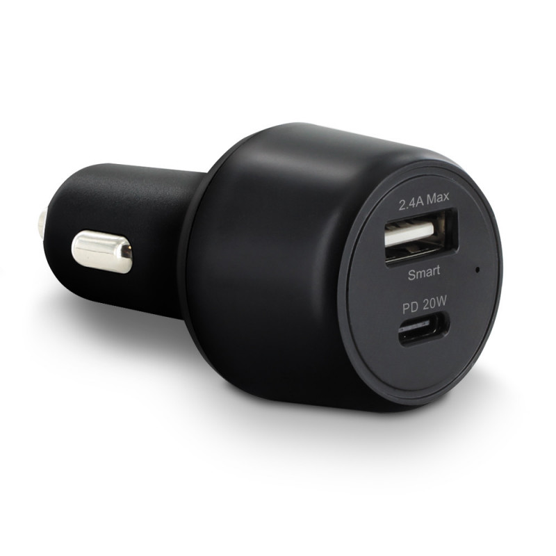 Chargeur allume-cigare USB-C 20W + Cable lightning noir Chargeur