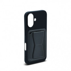 Coque semi-rigide compatible MagSafe+porte-cartes pour iPhone 16 - noire