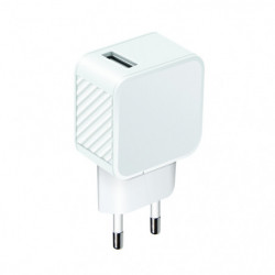 Chargeur secteur 1 USB-A 2,4A Fast Charge - 100% plastique recyclé - blanc