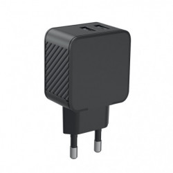 Chargeur secteur 2 USB-A 4,8A IC Smart-100% plastique recyclé - noir