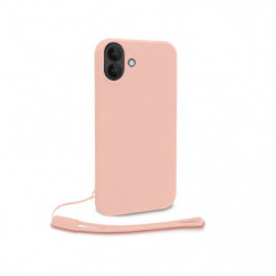 Coque semi-rigide avec dragonne amovible pour iPhone 16 - Rose poudré