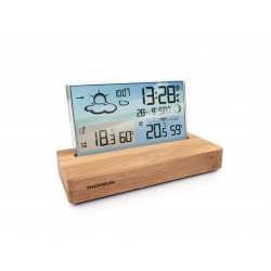 Réveil et station météo avec socle en bois